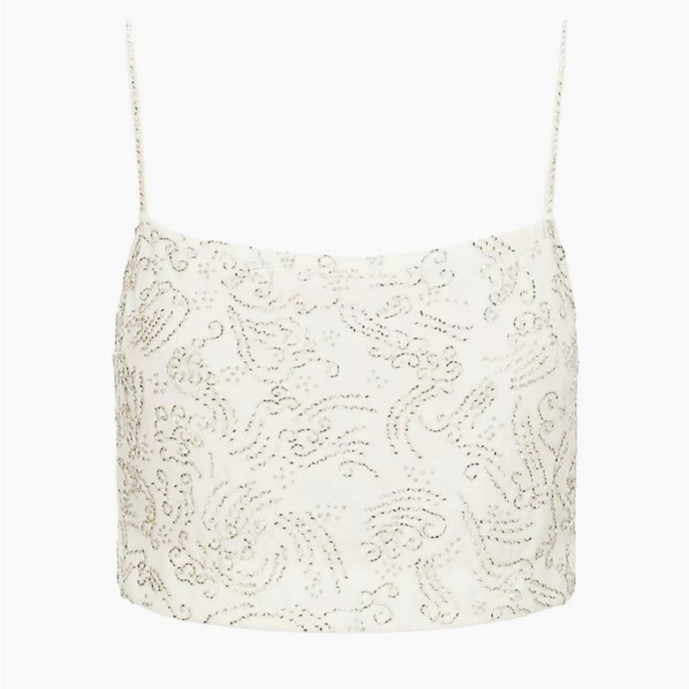 NWT Staud Fermo Beaded Cream Crop Top